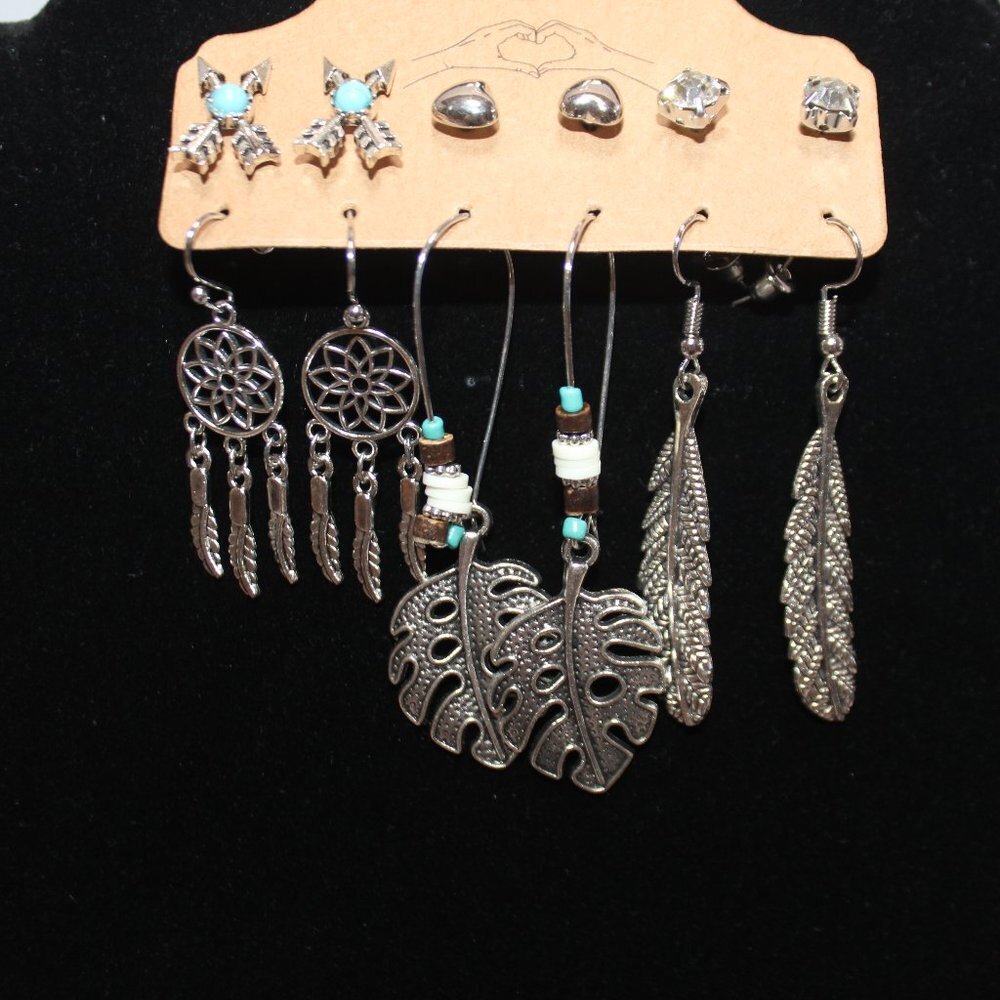 NEW Fashion Jewelry 6 Pairs of Silver Southwestern Style Earring - Picture 2 of 6